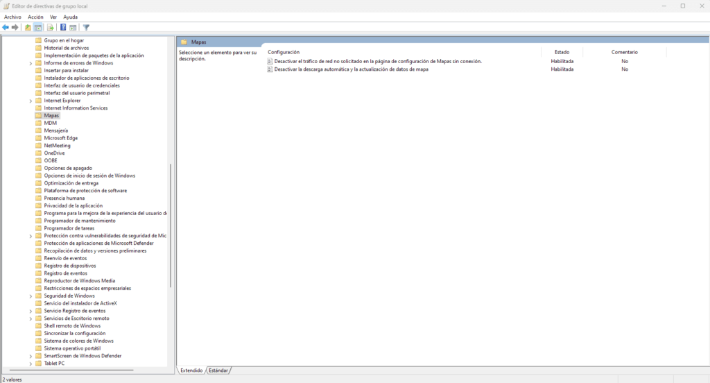 desactivar los mapas de Windows con gpedit podría ayudar a optimizar el sistema