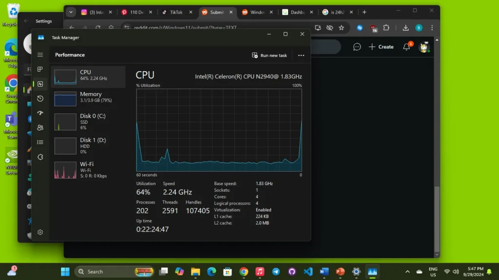 Windows 11 24h2 corriendo en un PC con CPU Celeron N2940