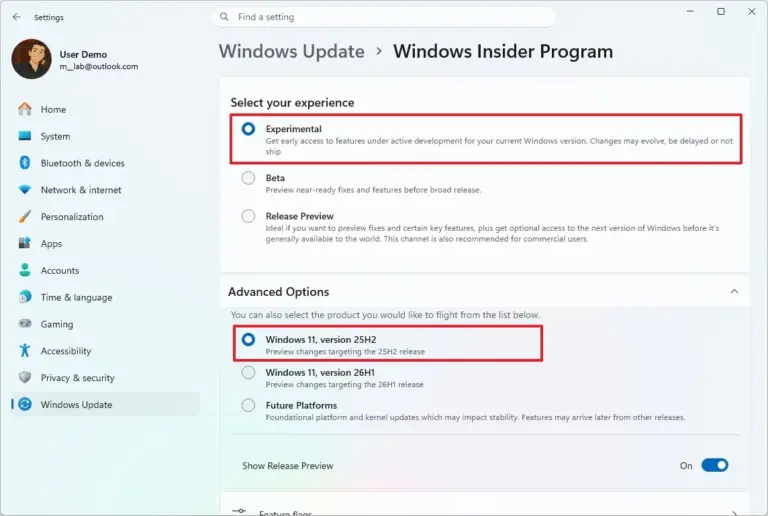 Microsoft habilita en Windows insider, la nueva página de flags de características