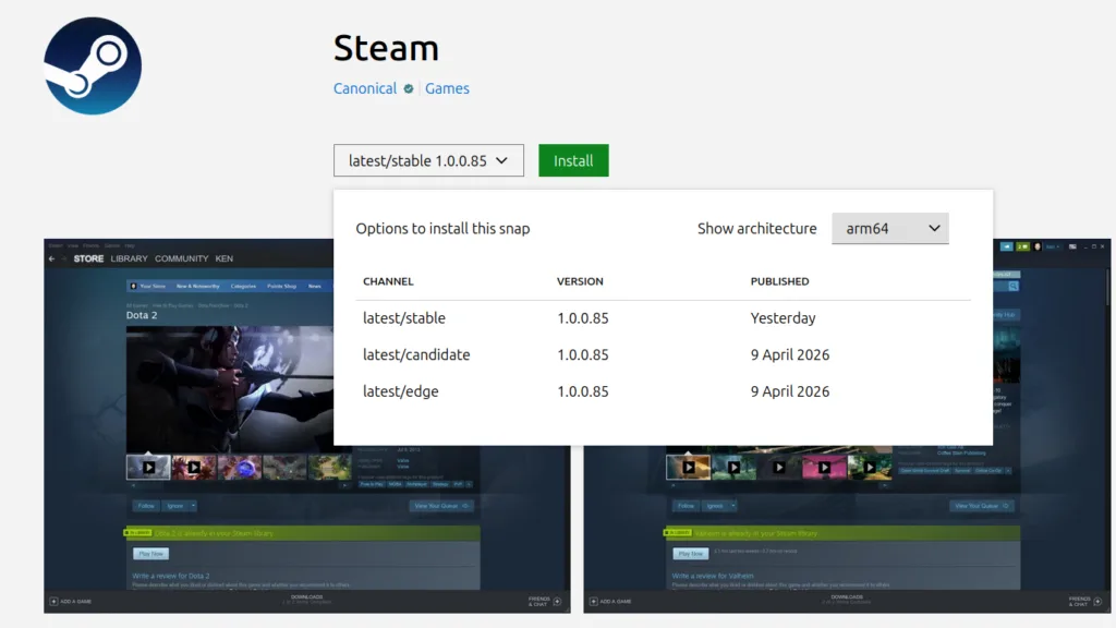 Canonical anuncia que su paquete snap de Steam para dispositivos ARM64 ya alcanzó la fase de estable.